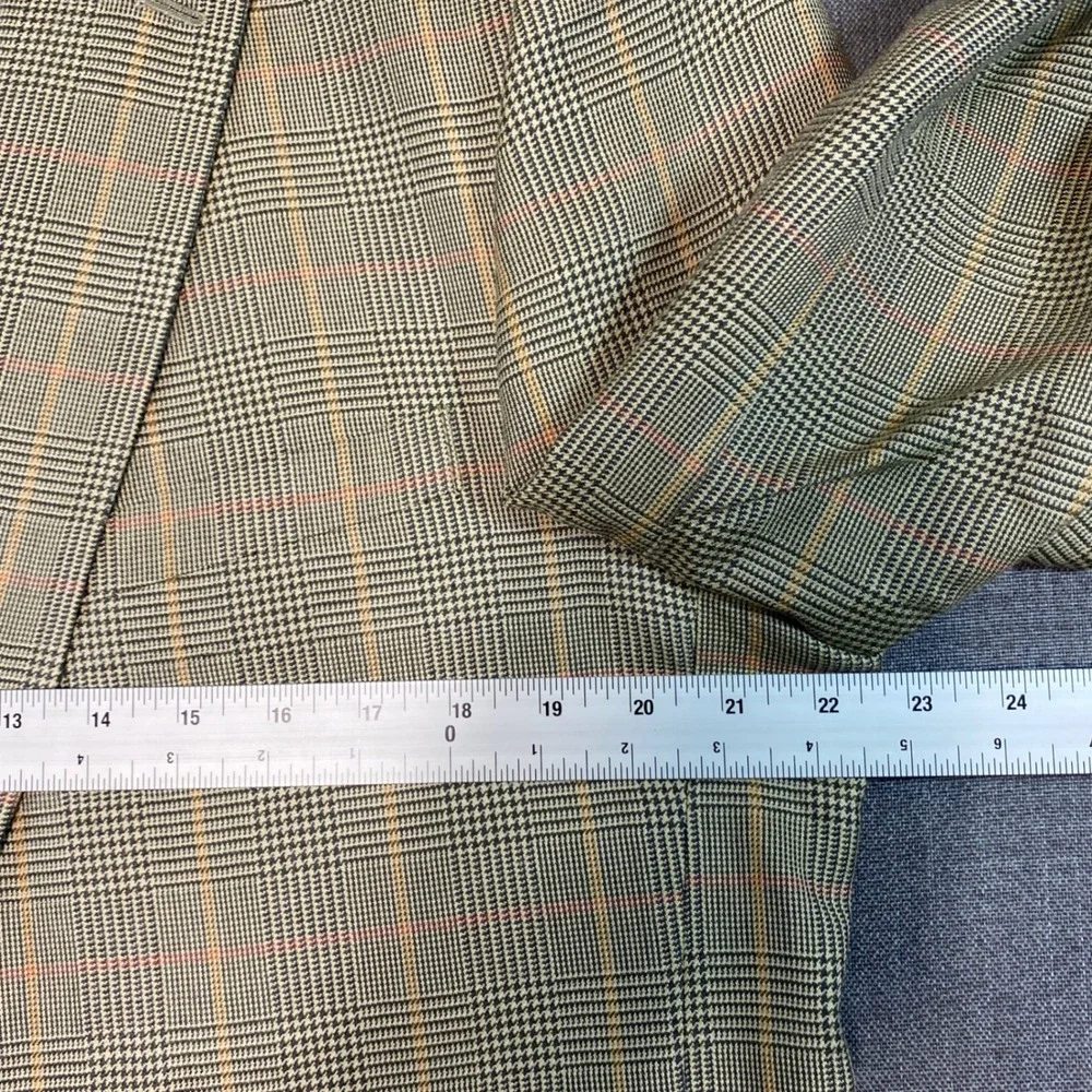 Mens 42L Blazer 100% Silk Olive Glen Plaid 2-Button Sport Coat